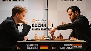 சென்னை கிராண்ட் மாஸ்டர்ஸ் செஸ் போட்டி: அர்ஜுன் எரிகைசி - வின்சென்ட் கீமர் மோதிய ஆட்டம் டிரா