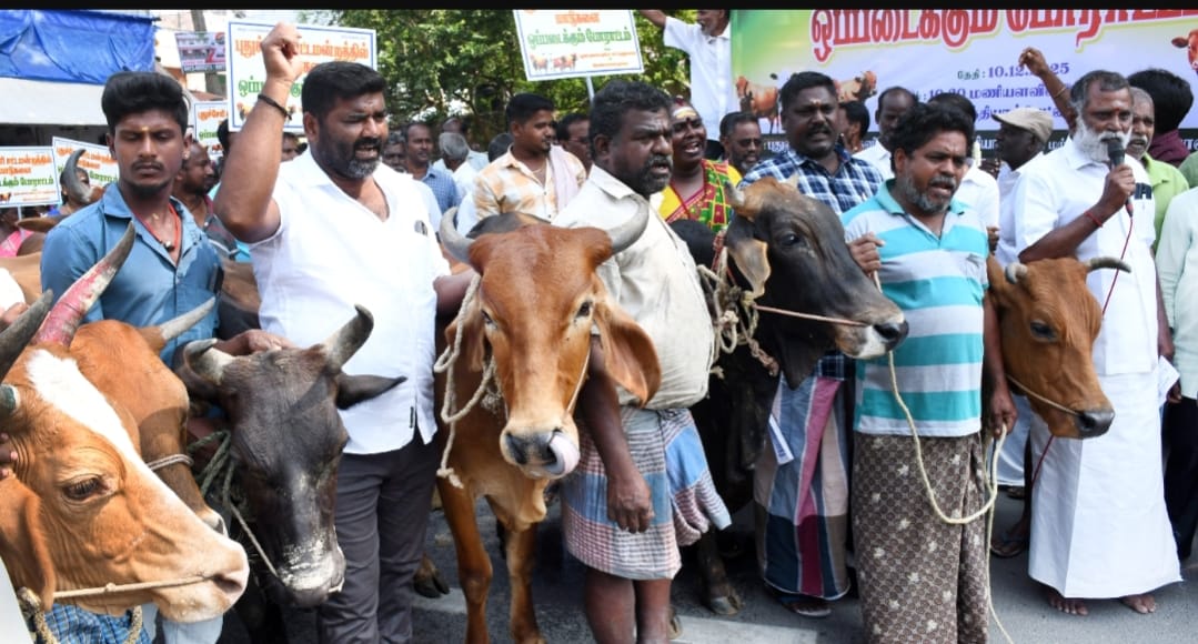 புதுச்சேரி மாடுகள் வளர்ப்போர் சங்கத்தினர் சார்பில் சட்டசபைக்கு மாடுகளை விடும் போராட்டம்