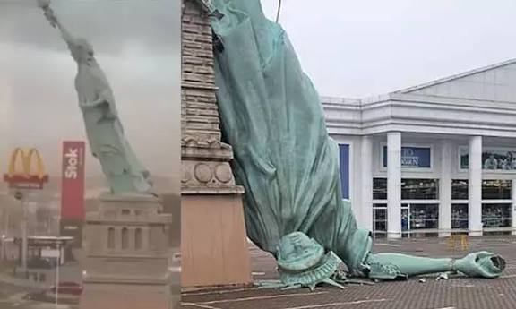 பிரேசில்: வீசிய பலத்த புயல் காற்று.. உடைந்து விழுந்த சுதந்திர தேவி சிலை