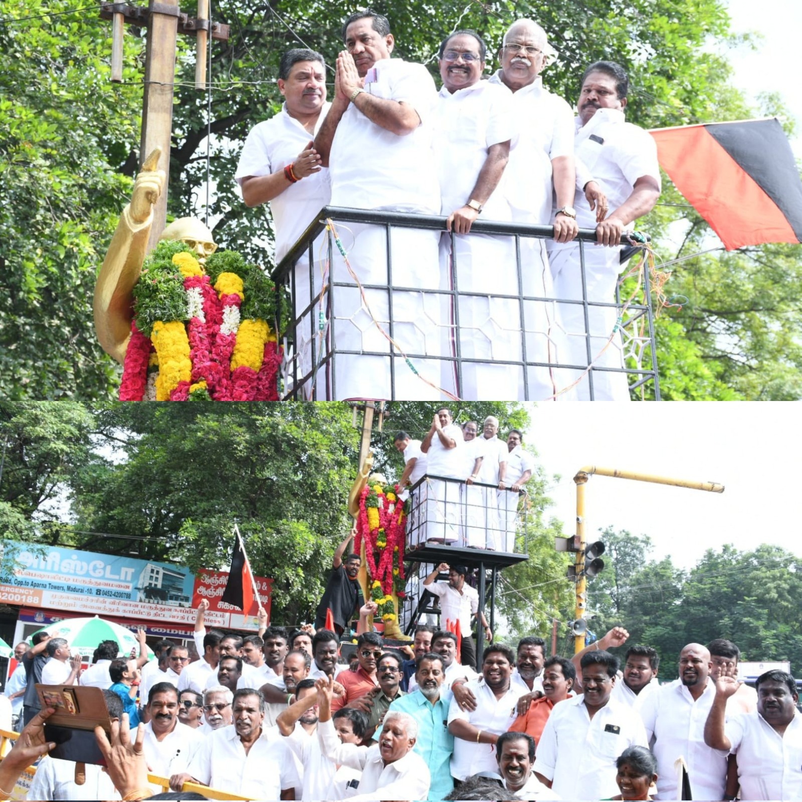 மதுரை மாநகர் மாவட்ட திமுக சார்பில் அம்பேத்கர் சிலைக்கு மாலை அணிவித்து மரியாதை