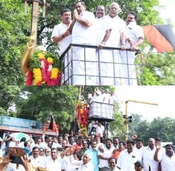 மதுரை மாநகர் மாவட்ட திமுக சார்பில் அம்பேத்கர் சிலைக்கு மாலை அணிவித்து மரியாதை