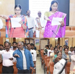 கலெக்டர் லட்சுமி பவ்யா தலைமையில் அனைத்து துறை அலுவலர்கள் மனித உரிமைகள் தின உறுதிமொழி