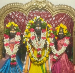 வள்ளி தெய்வானையுடன் ஸ்ரீ சுப்பிரமணியர் அருள் பாலிக்கும் காட்சி