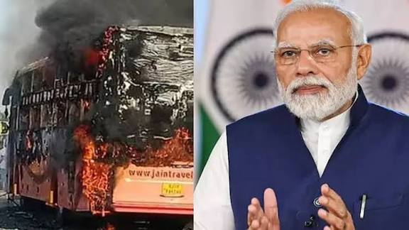 ஆந்திராவில் பஸ்சில் பயங்கர தீ; 25 பயணிகள் பரிதாப பலி: ஜனாதிபதி, பிரதமர் இரங்கல்