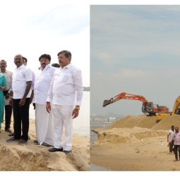 அடையாறு முகத்துவாரத்தில் அமைச்சர் மா.சுப்பிரமணியன் நேற்று ஆய்வு