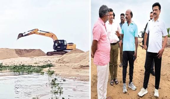 சென்னை முகத்துவாரத்தில் தூர்வாரும் பணிகளை பார்வையிட்டார் ஸ்டாலின்