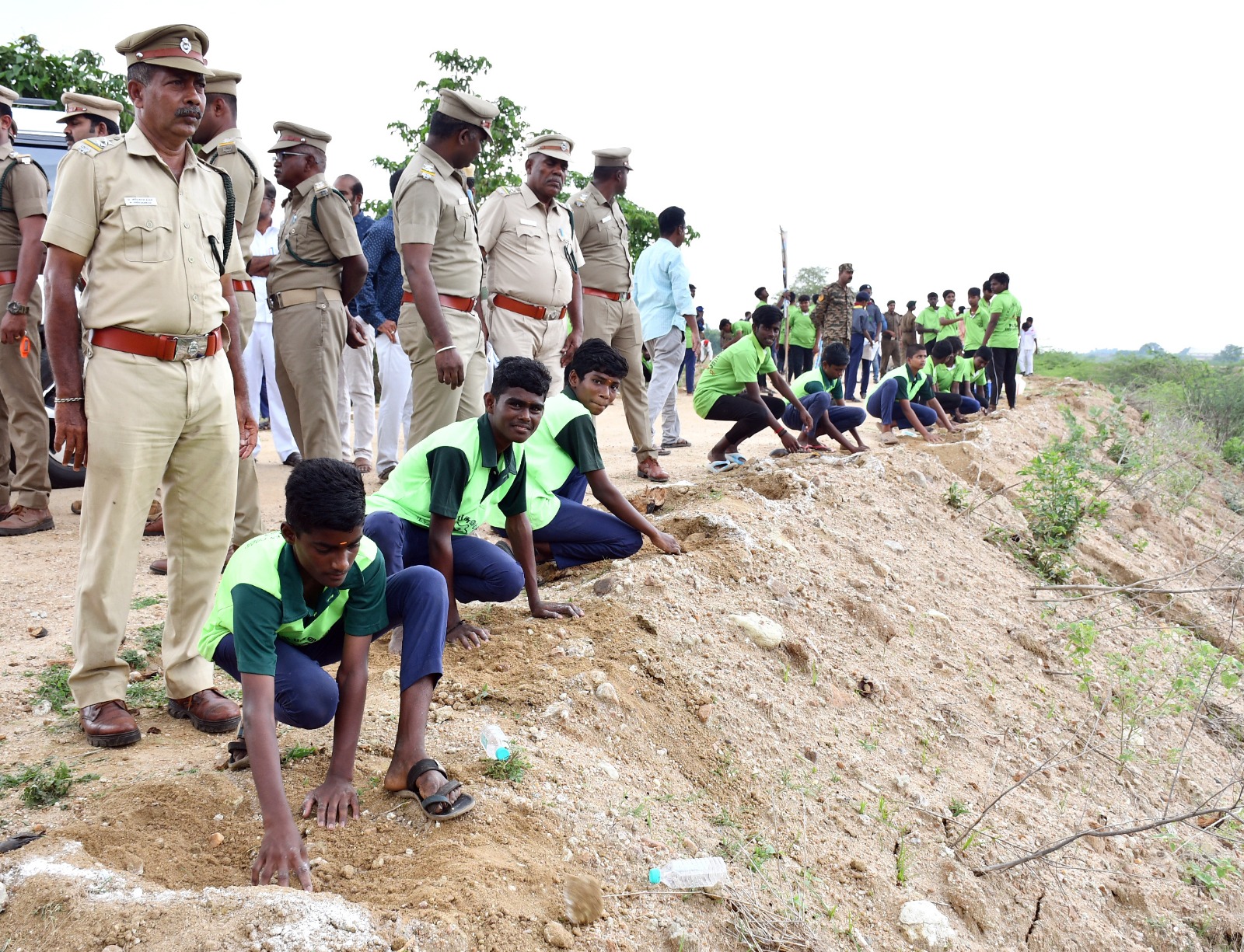 குளக்கரையில் பள்ளி மாணவர்கள் பனைமர விதைகளை நடவு செய்தனர்