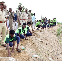 குளக்கரையில் பள்ளி மாணவர்கள் பனைமர விதைகளை நடவு செய்தனர்