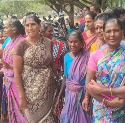 50-க்கும் மேற்பட்ட பெண்கள், தங்கள் கிராமத்துக்கு பேருந்து வசதி கோரி ராமநாதபுரம் கலெக்டரிடம் நேற்று மனு