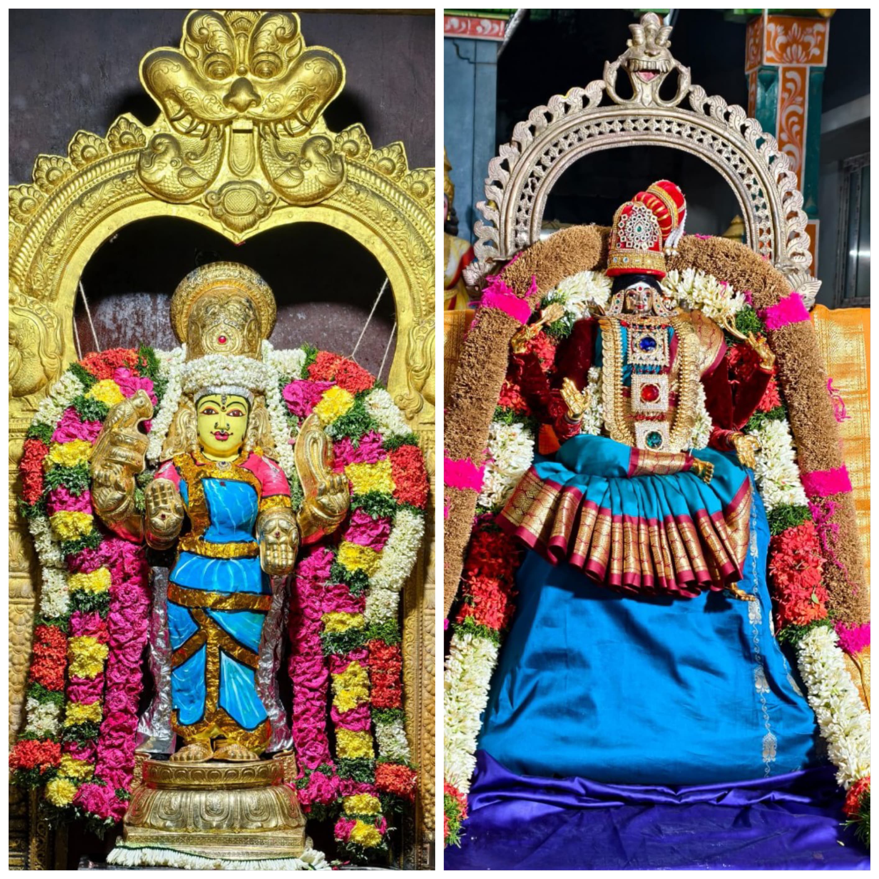 ஸ்ரீ வாசவி கன்யகா பரமேஸ்வரி அம்மன்  நவராத்திரி முதல் நாளான நேற்று மூலவர், உற்சவரும் சிறப்பு அலங்காரத்தில் அருள் பாலிக்கும் காட்சி