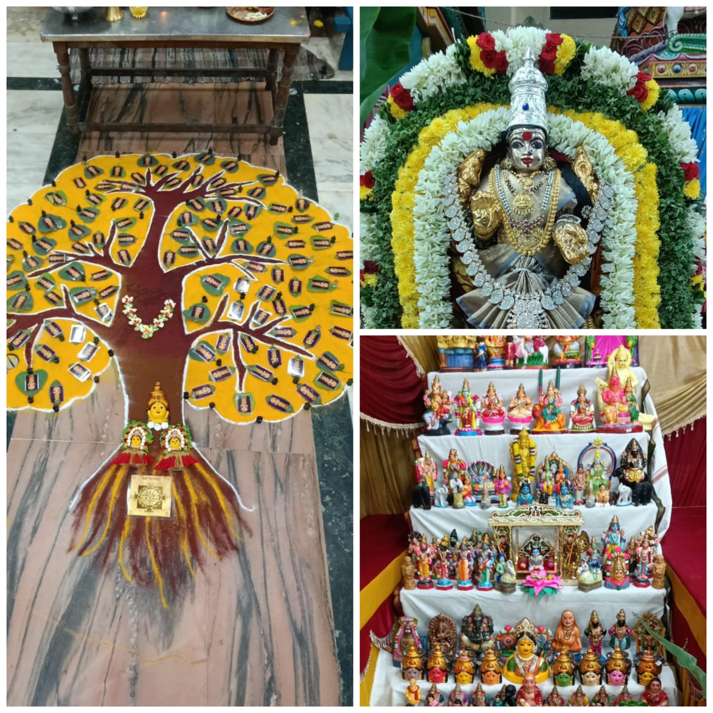 கோபிசெட்டிபாளையம் ஸ்ரீ வாசவி கன்யகா பரமேஸ்வரி அம்மன் ஆலயத்தில் நவராத்திரி முதல் நாளான நேற்று கொலுவில் அமர்ந்திருக்கும் தெய்வங்கள்