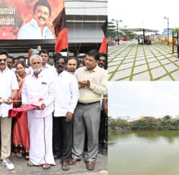 ரெட்டேரி சந்திப்பு அருகில் 4.98 கோடி ரூபாய் செலவில் மேம்படுத்தப்பட்டுள்ள கொளத்தூர் ஏரிக்கரை பூங்கா