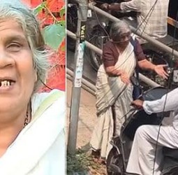நடைபாதையில் ஸ்கூட்டர் ஓட்டிய நபருக்கு வழிவிடாத கேரள மூதாட்டிக்கு பாராட்டு