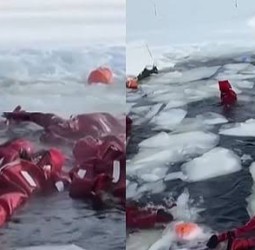 உறைய வைக்கும் பனி...மக்களை ஈர்க்கும் “ஐஸ் ப்ளோட்டிங்" விளையாட்டு