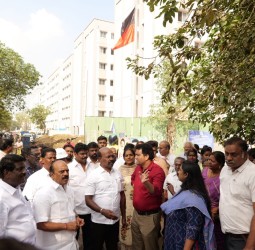 அடுக்குமாடி குடியிருப்புகளின் கட்டுமான பணிகளை அமைச்சர்கள் தா.மோ.அன்பரசன், மா.சுப்பிரமணியன் ஆய்வு