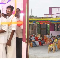 புதிதாக கட்டப்பட்டுள்ள சமுதாய நலக்கூடத்தை கலெக்டர் இளம்பகவத் முன்னிலையில் கனிமொழி எம்.பி., திறந்து வைத்தார்